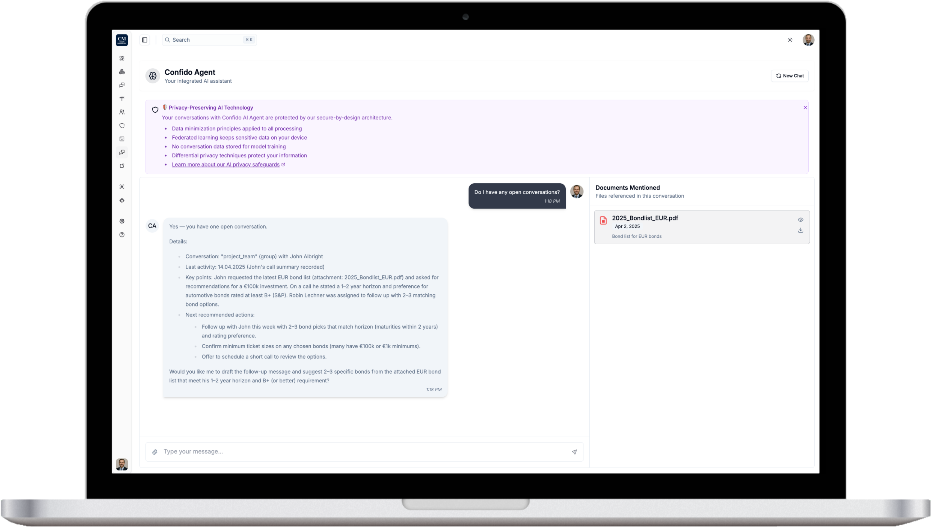Confido Agent Desktop Interface